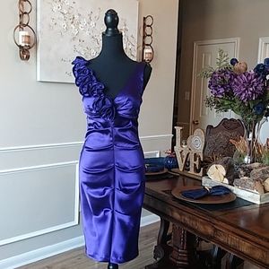 Formal One-Shoulder Rosette Sleeve Ruched  Dress by DJ Jaz. Size 4